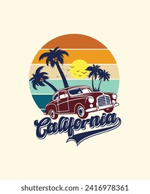 the hot road california ,vintage summer t shirt retro design