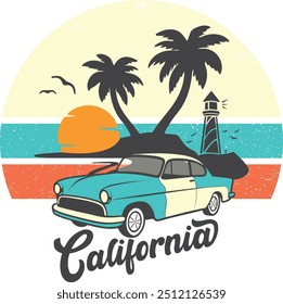 the hot road california ,vintage summer t shirt retro design