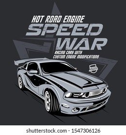 hot road engine, speed war, illustration of a drift sports car