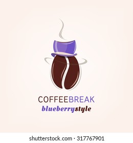 Hot roast blueberry coffee bean girl classic in a top hat cup vector isolated over light background