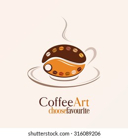 Hot roast coffee bean cup as an art palette vector isolated over light background. Coffee art illustration.