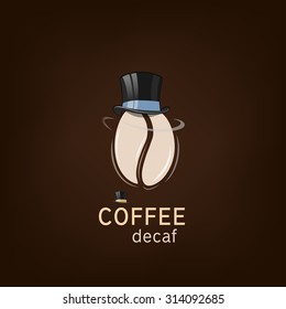 Hot roast decaf coffee bean gentleman classic in a top hat vector isolated over dark background