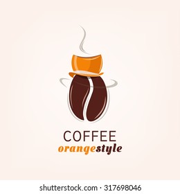Hot roast orange style coffee bean classic in a top hat cup vector isolated over light background