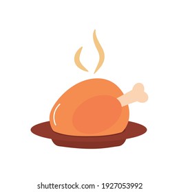 hot roasted chicken icon over white background, flat style, vector illustration