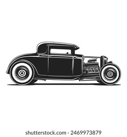 Hot Rod Black And White Illustration