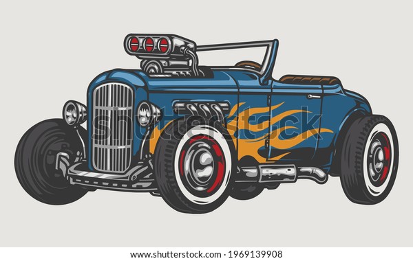 Hot Rod Car Flame Decal Vintage Stock Vector (Royalty Free) 1969139908