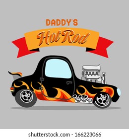 A hot rod car with flame paint. Vector illustration