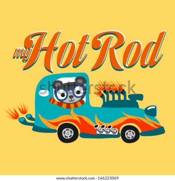 A hot\
rod car with flame paint. Vector\
illustration