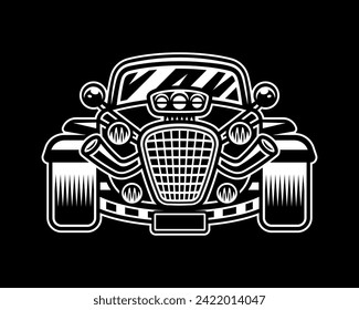 Hot rod car front view vector illustration on dark background