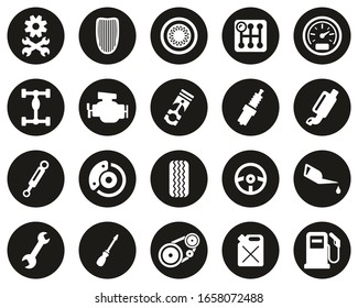 Hot Rod Culture & Parts Icons White On Black Flat Design Circle Set Big