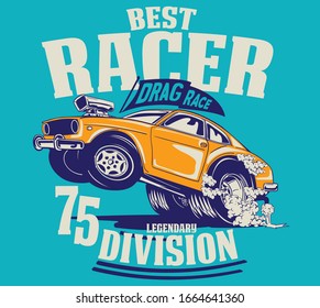 Hot Rod Custom American Race Car Illustration For T Shirt Print