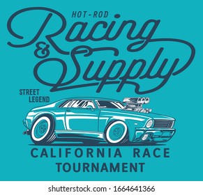 hot rod custom american race car illustration for t shirt print