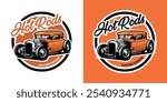 Hot Rod Custom Garage Car Logo Vector Circle Emblem Isolated