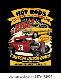 Hot Rod Custom Vintage. Vintage Vehicle Vector Style.