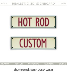 Hot Rod. Custome. 3D signboard. Top view. Vector design elements