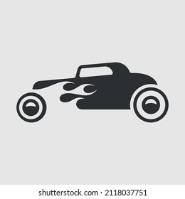 Hot rod with flames on the body. Shape vector icon