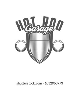 Hot rod garage emblem. Radiator grill. Retro style