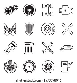Hot Rod Icons. Line With Fill Design. Vector Illustration.