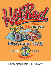 Hot Rod kids racing team, print for children wear in custom colors