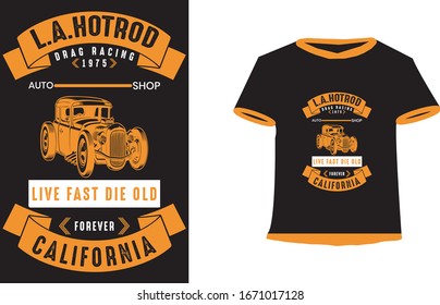 Hot Rod, La Hotrod, Off-Road Jeep, Ride The Waves, - Vector graphic typographic poster. Vintage motorcycle label, badge, icon or t-shirts