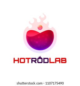 Hot rod lab logo template, colorful vector graphic design element for business, car painting laboratory company branding