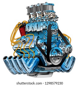 Hot Rod Race Car Dragster Engine Cartoon Vector Illustration