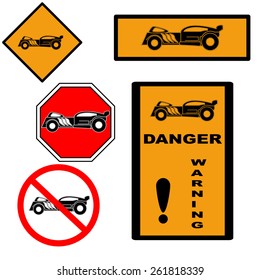 Hot rod style labels and signs set. Vector design elements