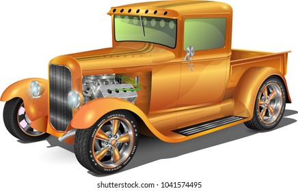 hot rod truck, fully editable.. with headlights on off option