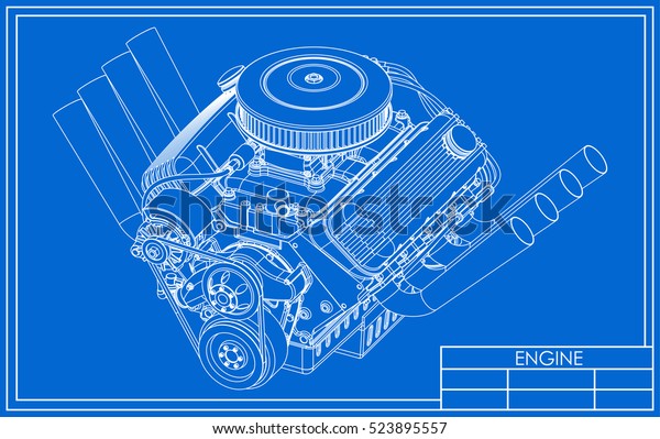 Hot rod V8 Engine\
drawing