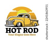 Hot Rod Vector. Yellow Classic Old Pickup Truck Vector Illustration