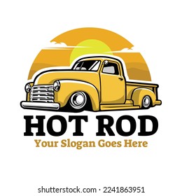 Hot Rod Vector. Yellow Classic Old Pickup Truck Vector Illustration