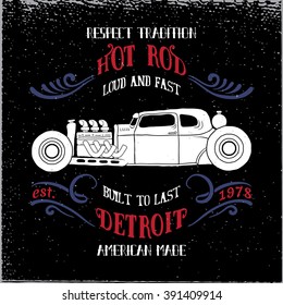 Hot rod vehicle design and decoration elements.Typography t-shirt design for apparel.