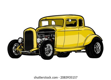 Hot rod vintage classic car - Hand drawn