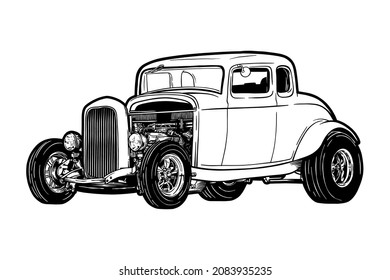 Hot rod vintage classic car - Hand drawn - Out line