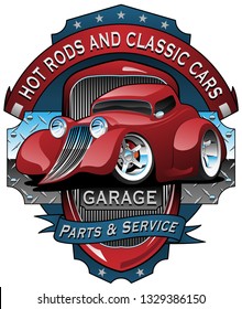 Hot Rods And Classic Cars Garage Vintage Sign Vector Illustration For The Automobile Enthusiast, Car Clubs, And Man Caves