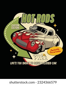 Hot Rods Custom Culture. Vintage Vehicle Vector Style.