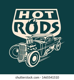 Hot Rods Vintage Custom Car Poster in Vector Illustration