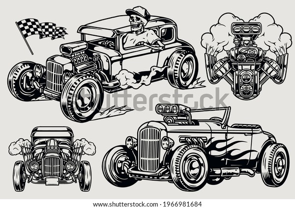 Hot Rods Vintage Monochrome Composition Powerful Stock Vector (Royalty ...