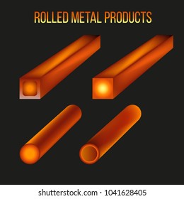 Hot rolled metal products. Vector illustration isolated on black background