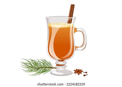 Hot rum cocktail with butter in a glass.Traditional winter, warm cocktail.Christmas drink.