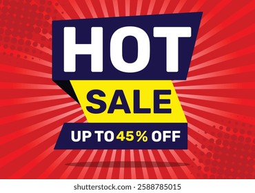 HOT SALE 45 % OFF and up to set against a red background .Illustration vector design.