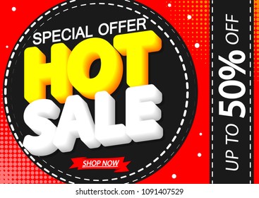 Hot Sale, up to 50% off, poster design template, vector illustration