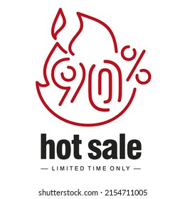 Hot Sale 90 % off big sale and super sale discount voucher coupon red line design logo icon white background