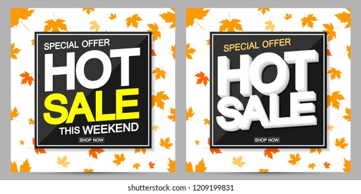 Hot Sale, Autumn discount, poster design template, special offer, vector illustration