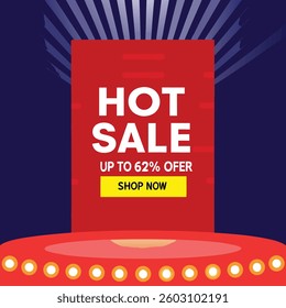 Hot Sale background template with burning tag. Discount label special offer shopping banner