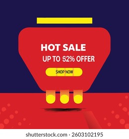 Hot Sale background template with burning tag. Discount label special offer shopping banner