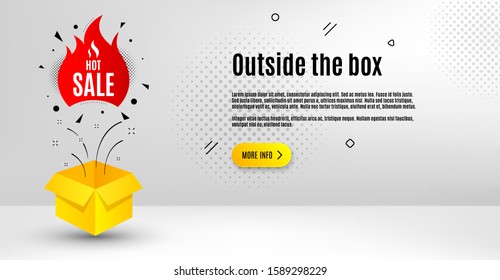 Hot sale badge. Abstract background. Discount banner shape. Coupon tag icon. Outside the box concept. Banner with offer badge. Vector