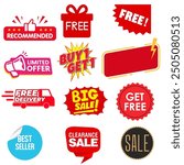 Hot Sale Badges,Discount, Special Offers,Clearance sale tag,Get free,tag,Big sale tag,free delivery tag,recommended tag,Banner, Label, Vector, Illustration