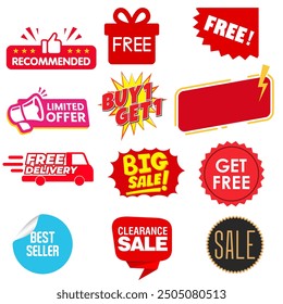 Hot Sale Badges,Discount, Special Offers,Clearance sale tag,Get free,tag,Big sale tag,free delivery tag,recommended tag,Banner, Label, Vector, Illustration