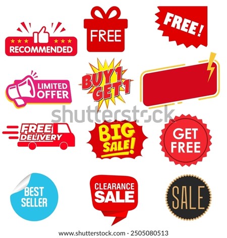 Hot Sale Badges,Discount, Special Offers,Clearance sale tag,Get free,tag,Big sale tag,free delivery tag,recommended tag,Banner, Label, Vector, Illustration